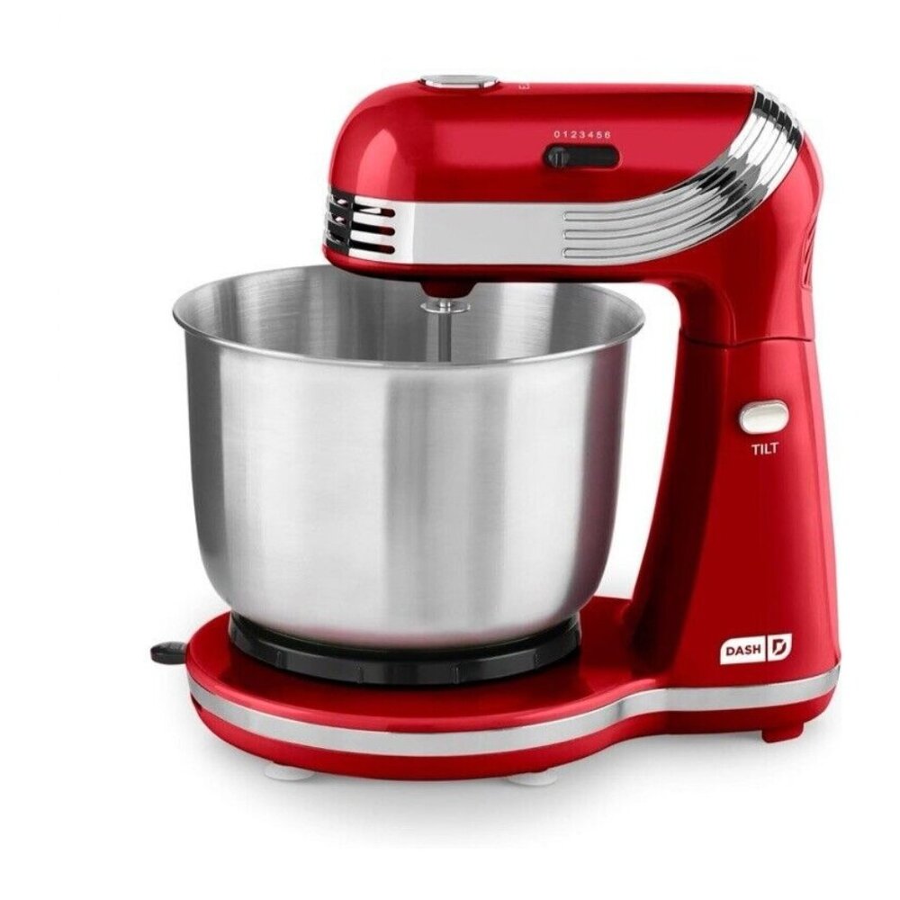 Red Stand Mixer Dash 6 Speed Baking Mixer with 3 QT Stainless Steel Mixing Bowl